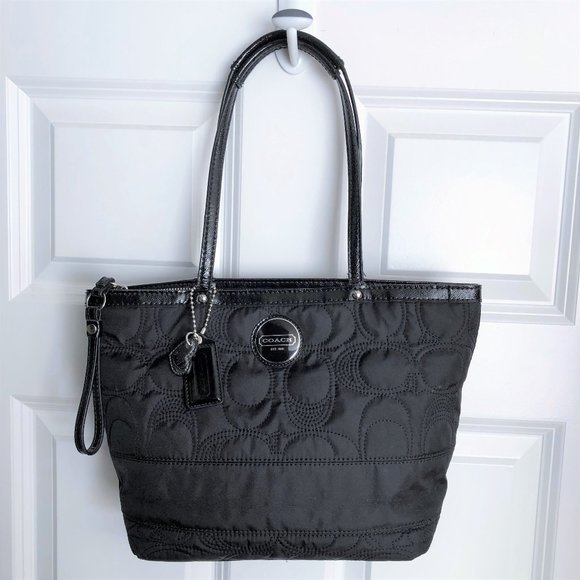 COACH Black Quilted Signature Stitch Nylon Tote - Picture 1 of 10